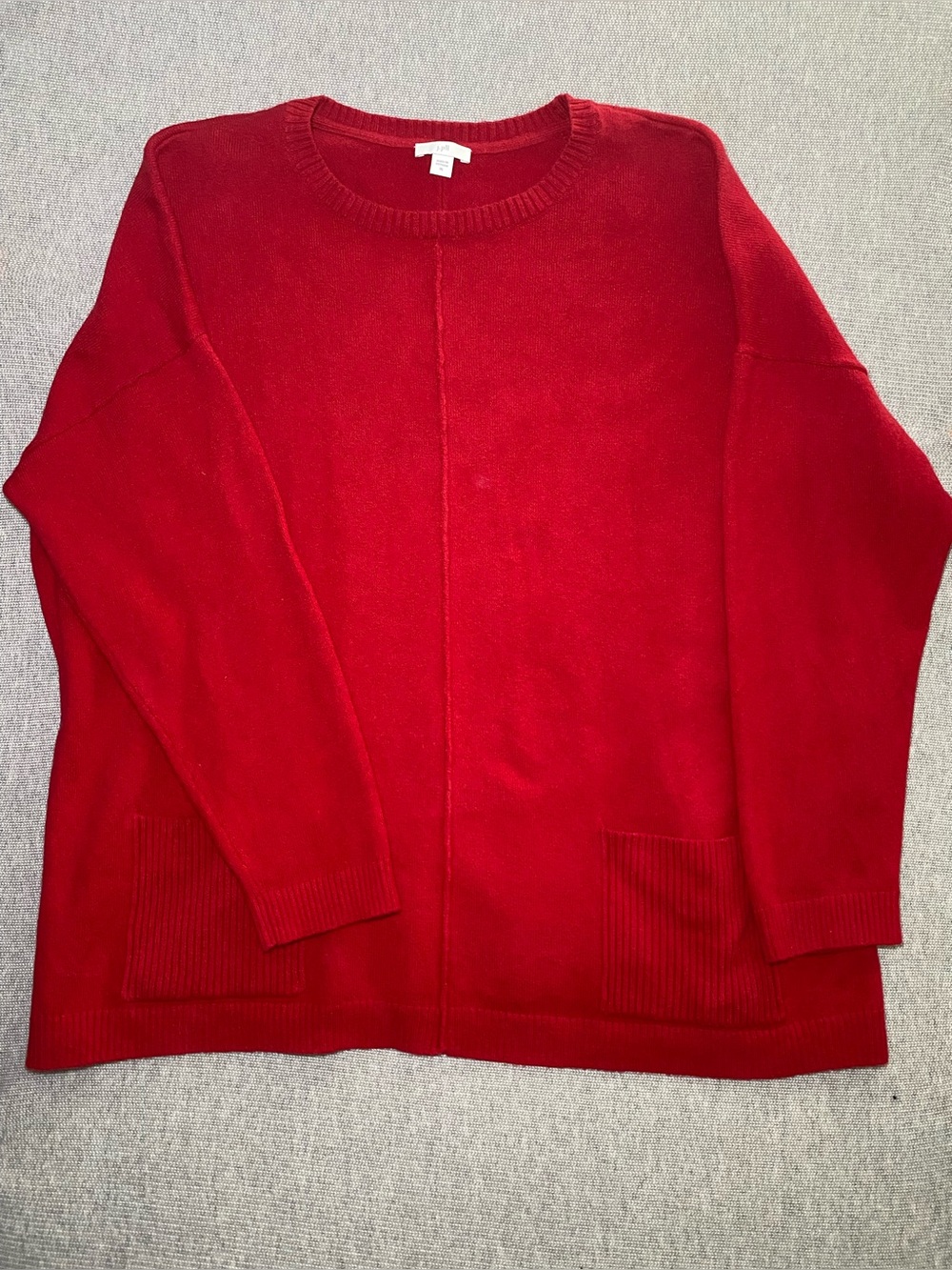 J. Jill Sweater Womens XL Red Crewneck Pullover Patch Pockets Cotton Knit